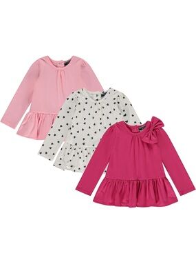 3-Pack 24 month Girls Long Sleeve Peplum Top Set - Pink, Hot Pink & White Heart